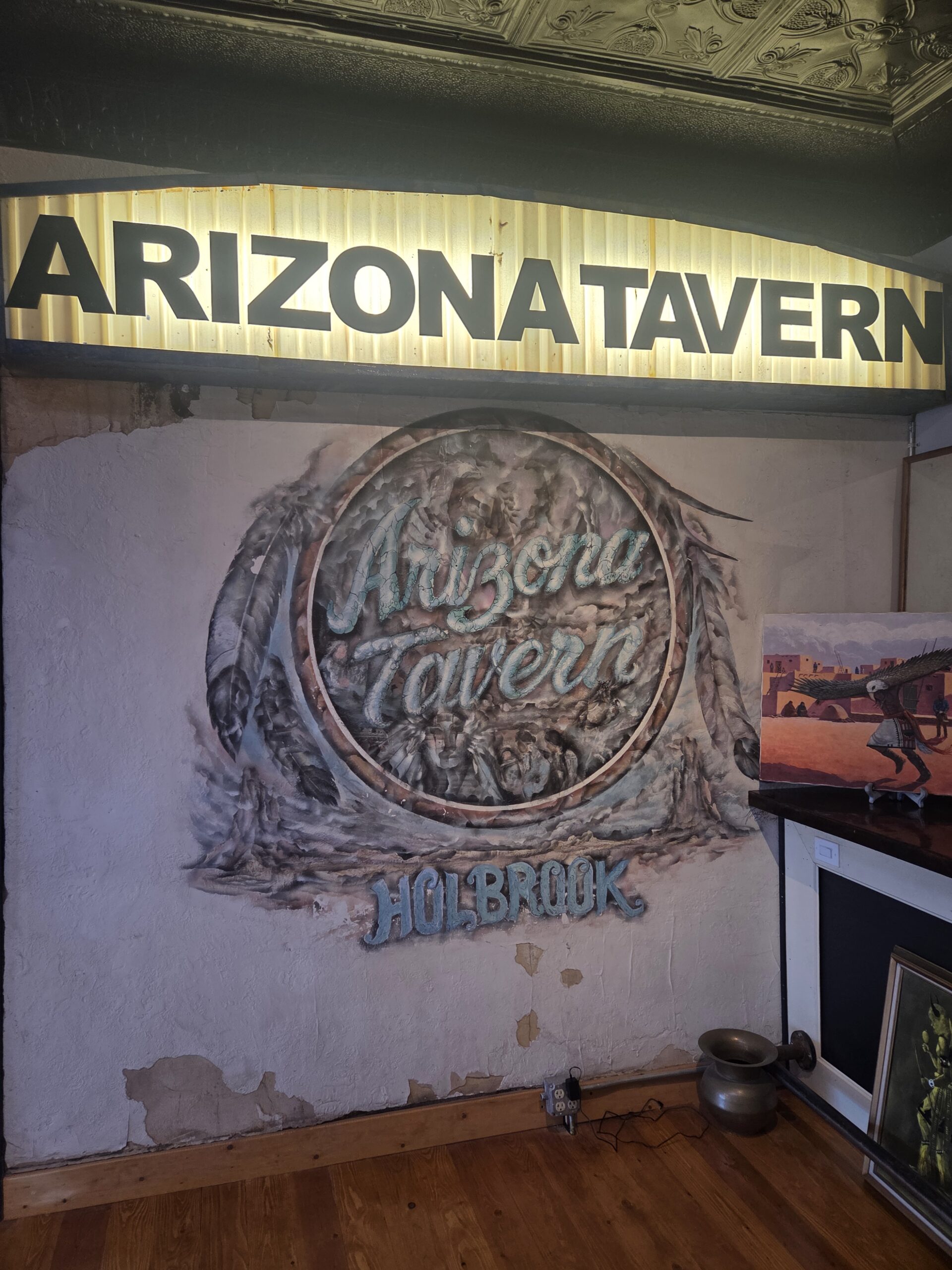 The hand painted Arizona Tavern mural inside the gallery