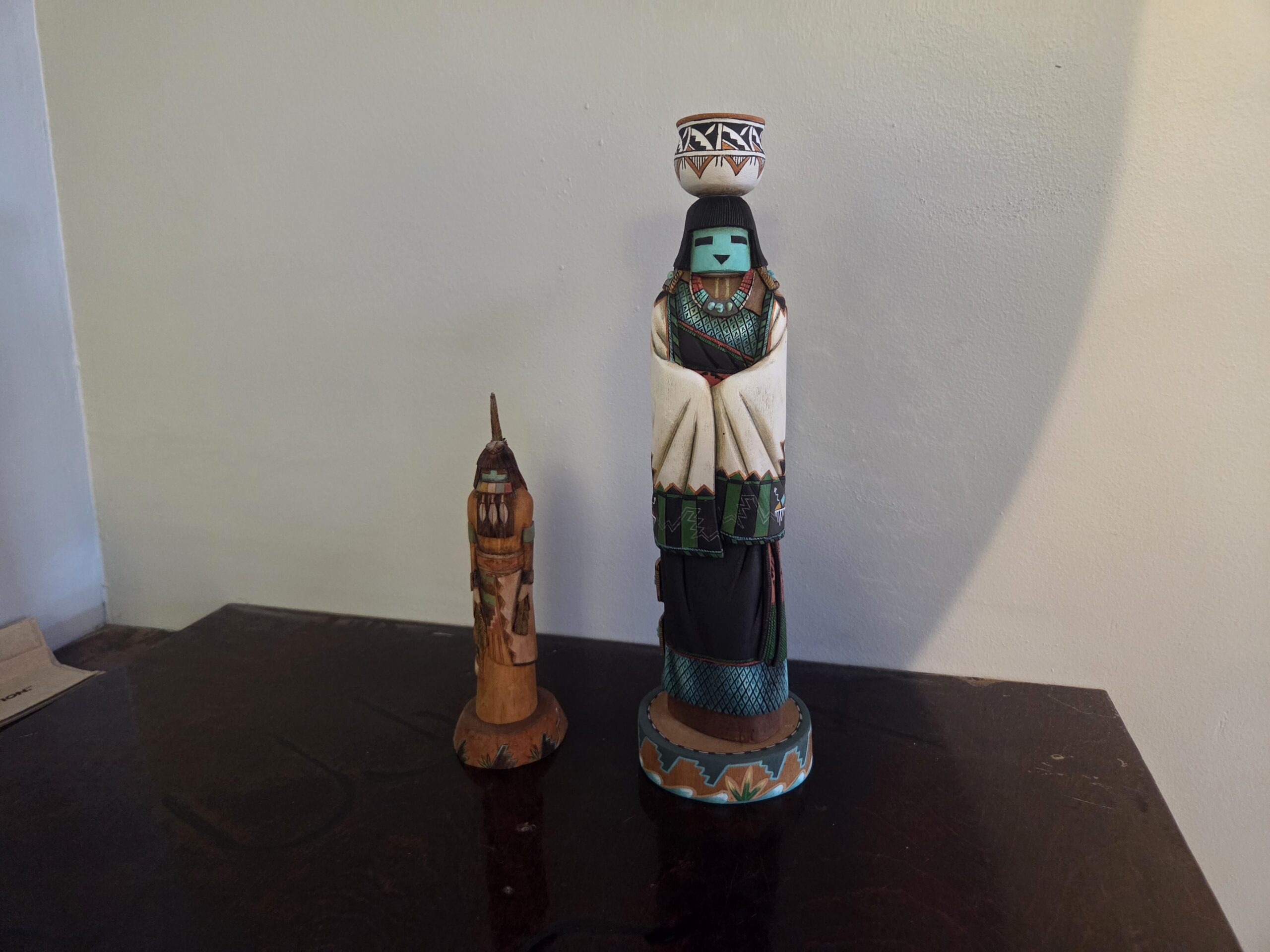 Hand carved wooden sculptures on display in the carvings collection